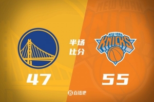 半场战报：勇士47-55落后尼克斯 库里10中3得8分&布伦森砍17分