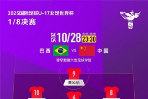 2025国际足联U17女足世界杯1/8决赛，巴西队VS中国队首发名单出炉