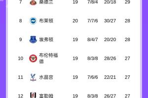 英超积分榜：枪手先赛6分领跑 维拉第2曼城第3，明日曼城vs切尔西