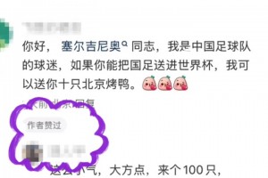 网友评论“带国足进世界杯，送十只北京烤鸭”，塞鸟本人点赞👍