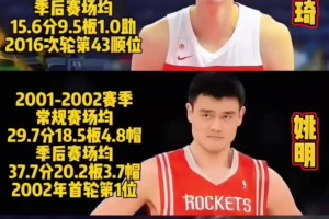 去NBA前CBA赛季数据：姚明场均29分18板5帽 周琦和杨瀚森同16+10